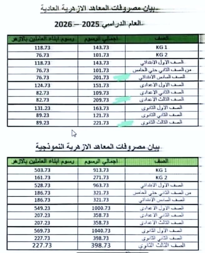 بيان مصروفات المعاهد