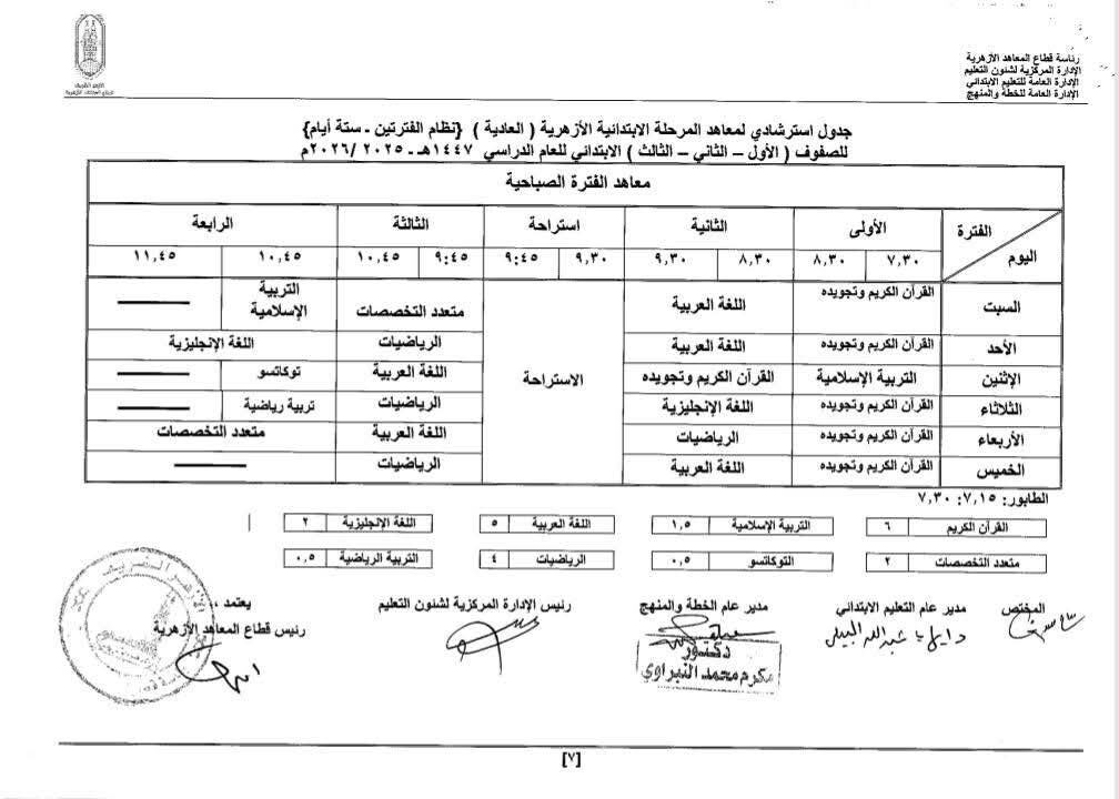 جدول استرشادى للصف الاول 1 rotated