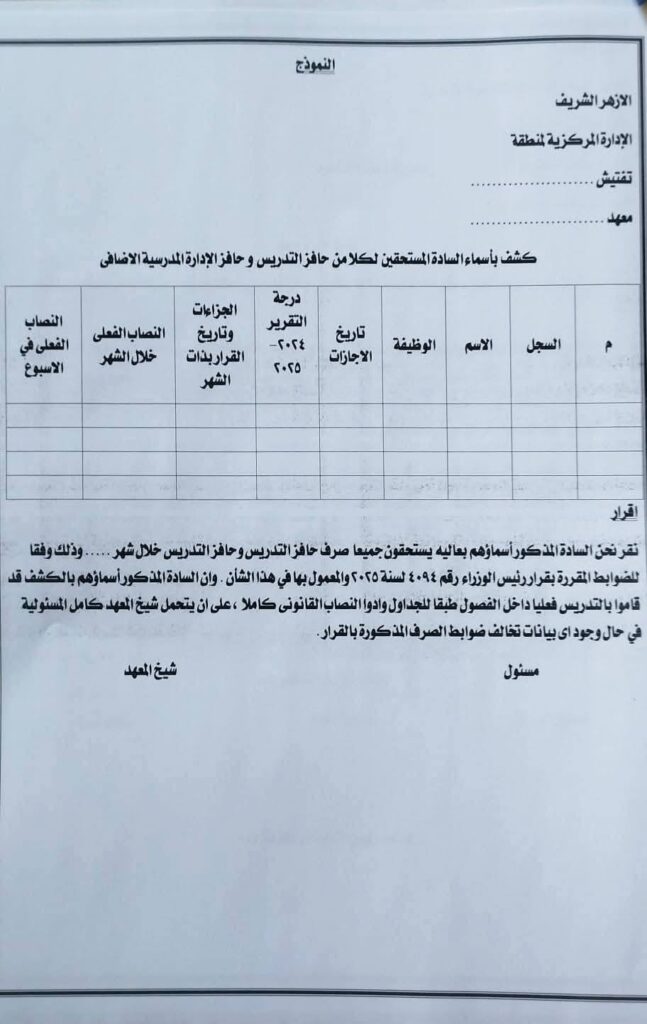 كشف المستحقين لحافز الادارة 2