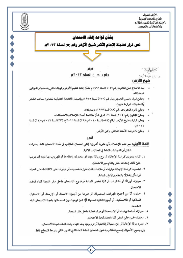 قواعد الغاء الامتحان