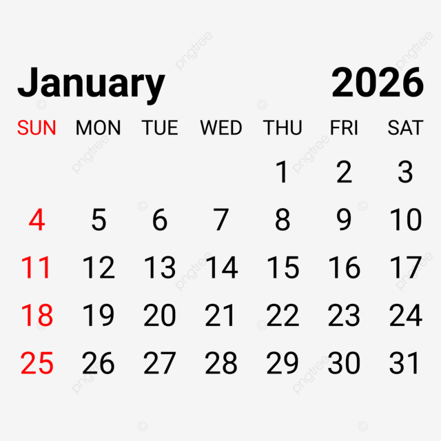 pngtree 2026 january monthly calendar vector png image 11427268