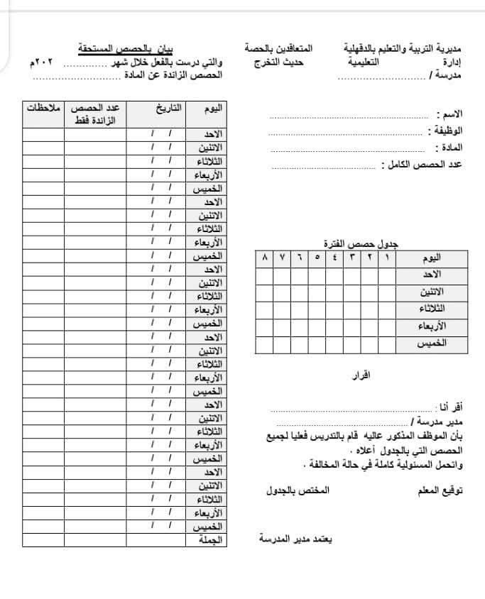 استمارة معلم بالحصة